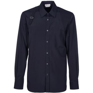 Alexander McQueen, Overhemden, Heren, Zwart, M, Zwarte Slim Fit Overhemd met Zilveren Gesp
