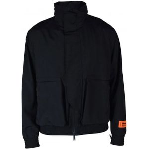 Heron Preston, Jassen, Heren, Zwart, L, Polyester, Zwarte Jas met Capuchon en Logo Print