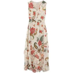 Liu Jo, Kleedjes, Dames, Veelkleurig, S, Polyester, Bloemen Ruche Midi Jurk