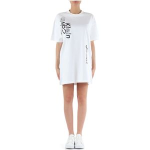 Calvin Klein Jeans, Kleedjes, Dames, Wit, XS, Katoen, Geborduurde katoenen maxi t-shirt jurk