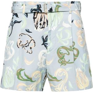 Lanvin, Korte broeken, Heren, Veelkleurig, L, Katoen, Blauwe Katoenen Bermuda Shorts Abstracte Print