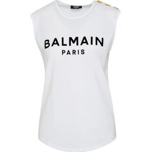 Balmain, Tops, Dames, Wit, M, Katoen, Katoenen Tanktop