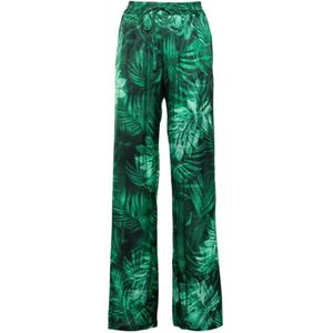 Ermanno Scervino, Groene Satijnen Broek met Bladprint Groen, Dames, Maat:L