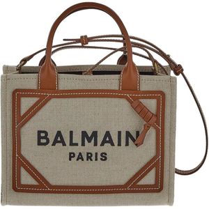 Balmain, Tassen, Dames, Bruin, ONE Size, Katoen, Kleine canvas boodschappentas