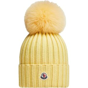 Moncler, Accessoires, Dames, Geel, ONE Size, Wol, Pom Pom Beanie - Geel
