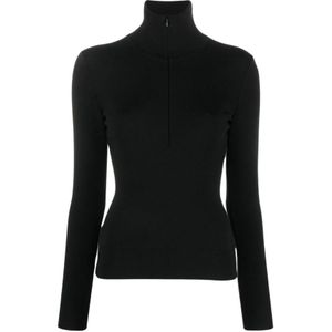 Alaïa, Zwarte Half-Zip Hoge Kraag Coltrui Zwart, Dames, Maat:M