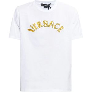 Versace, Tops, Heren, Wit, S, Katoen, T-shirt met logo