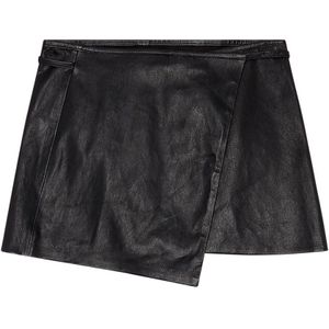 Diesel, Wrap mini skirt in stretch leather Zwart, Dames, Maat:2XL