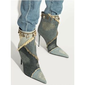 Dolce & Gabbana, Schoenen, Dames, Blauw, 39 1/2 EU, Denim, Denim enkellaarsjes met hakken