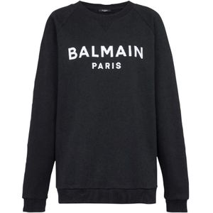 Balmain, Sweatshirts & Hoodies, Dames, Zwart, M, Katoen, Katoenen sweatshirt met ecologisch ontwerp en flocklogo.