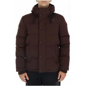 Superdry, Jassen, Heren, Bruin, S, Polyester, Bruine hoodie met rits en knopen