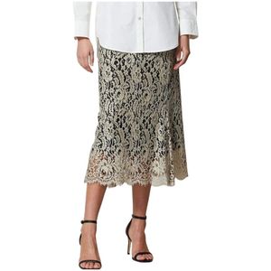 Heartmade, Elegante Midi Rok van Kant Beige, Dames, Maat:L