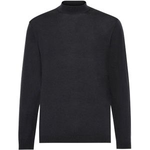 Boggi Milano, Truien, Heren, Zwart, M, Wol, Mock Polo Neck Jumper in superfijne merinowol