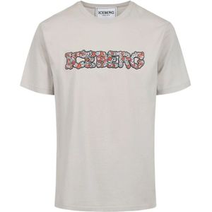 Iceberg, Tops, Heren, Grijs, 3Xl, Katoen, T-shirt met bloemenlogo