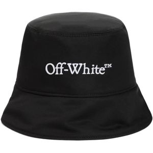 Off White, Accessoires, Dames, Zwart, S, Polyester, Boekachtige Bucket Hoed Zwart Wit