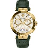 Versace, Chronograaf Leren Band Gouden Horloge Geel, Heren, Maat:ONE Size