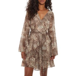 Guess, Kleedjes, Dames, Beige, S, Polyester, Mini Cheetah Print Jurk