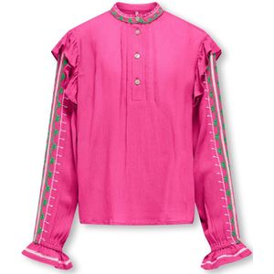 Only, Blouses & Shirts, Dames, Roze, 164 CM, Geborduurde frambozenroze overhemd