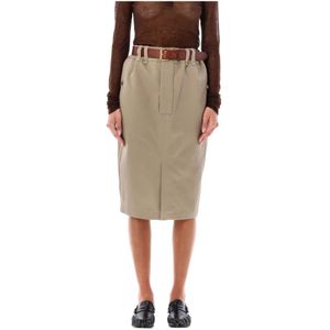 Saint Laurent, Rokken, Dames, Beige, M, Katoen, Katoenen Pencil Skirt Jupe Saharienne