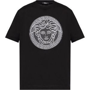 Versace, Tops, Heren, Zwart, XL, Katoen, T-shirt met logo