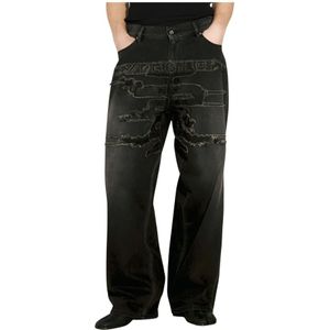 Y/Project, Jeans, Heren, Zwart, W31, Katoen, Logo Patch Distressed Jeans