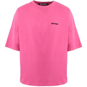Palm Angels, Tops, Heren, Roze, L, Heren Embroidered Logo T-Shirt Roze