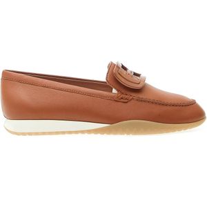 Hogan, Schoenen, Dames, Bruin, 37 1/2 EU, Leer, Beige Leren Loafers voor Vrouwen