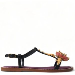 Dolce & Gabbana, Schoenen, Dames, Bruin, 35 1/2 EU, Leer, Kristallen versierde leren sandalen