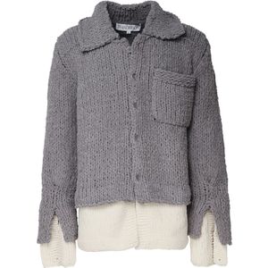 JW Anderson, Truien, Heren, Grijs, M, Wol, Grijze Wollen Mix Multi-Layer Jas