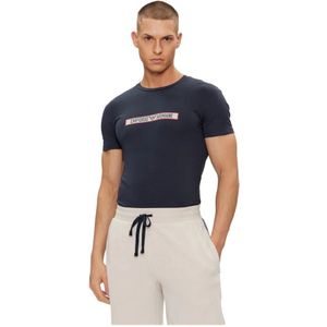 Emporio Armani, Tops, Heren, Blauw, M, Katoen, Slim Fit Logo Print T-Shirt