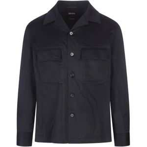 Ermenegildo Zegna, Jassen, Heren, Blauw, M, Kasjmier, Blauwe Alba Cashmere Overshirt