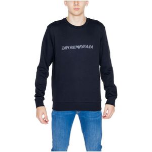 Emporio Armani, Sweatshirts & Hoodies, Heren, Zwart, 2Xl, Katoen, Heren Hoodless Sweatshirt Lente/Zomer Collectie