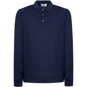 John Smedley, Midnight Blue Merino Wol Trui Blauw, Heren, Maat:2XL