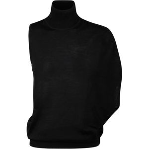 Calvin Klein, Truien, Dames, Zwart, L, Wol, Zwarte Asymmetrische Vest Sweaters