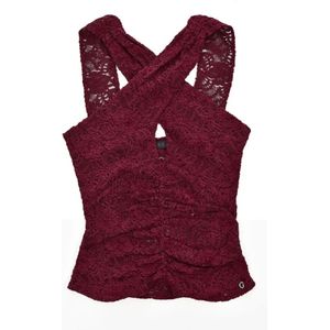 Guess, Kanten Top - Paars Mouwloos V-Hals Rood, Dames, Maat:M