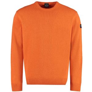 Paul & Shark, Truien, Heren, Oranje, XL, Wol, Geribbelde wollen trui