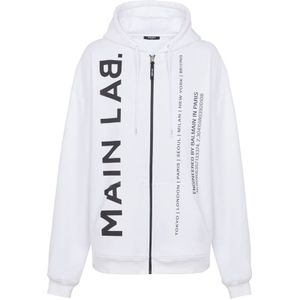 Balmain, Sweatshirts & Hoodies, Heren, Wit, 2Xl, Katoen, Main Lab rits hoodie