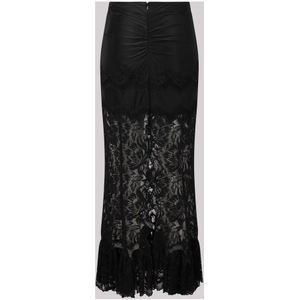 Paco Rabanne, Rokken, Dames, Zwart, M, Leer, Bloemenkant Midi Rok