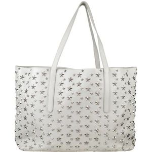 Jimmy Choo, Witte Leren Tote Tas met Zilveren Sterren Wit, Dames, Maat:ONE Size