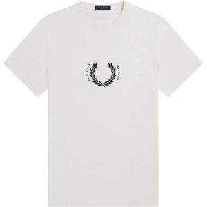 Fred Perry, Circle Branding T-Shirt met Laurel Borduursel Wit, Heren, Maat:M