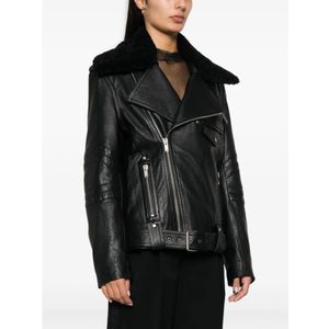 Saint Laurent, Jassen, Dames, Zwart, S, Leer, Zwarte Biker Leren Jas