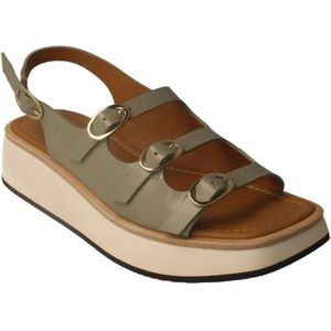 Calce, Schoenen, Dames, Groen, 37 EU, Leer, Flat Sandalen