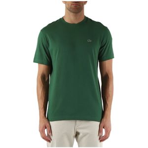 Lacoste, Tops, Heren, Groen, XS, Katoen, Katoenen Regular Fit T-shirt met Logo Patch