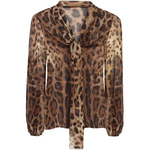 Dolce & Gabbana, Blouses & Shirts, Dames, Bruin, S, Zijden Bruine Shirt met Lange Mouwen