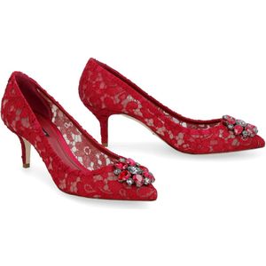 Dolce & Gabbana, Schoenen, Dames, Rood, 37 EU, Katoen, Kanten Bloempomp