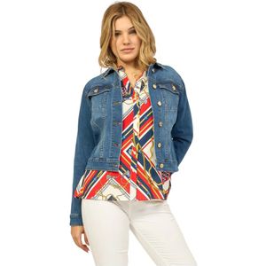 Gaudi, Stretch Denim Jas Semi-Fitted Overhemdkraag Blauw, Dames, Maat:L