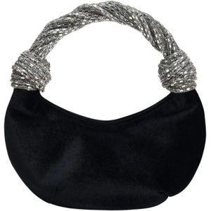 Hibourama, Zwarte Diamond Velvet Handtas Zwart, Dames, Maat:ONE Size