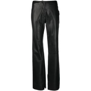 Alysi, Echt leren rechte pantalon Zwart, Dames, Maat:M