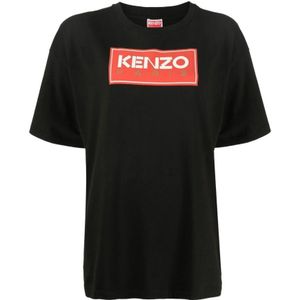 Kenzo, Tops, Dames, Zwart, XS, Katoen, Zwart Oversize T-shirt met Print