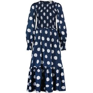 Fabienne Chapot, Midi Jurk met Gesmokte Body en Ballonmouwen Blauw, Dames, Maat:L